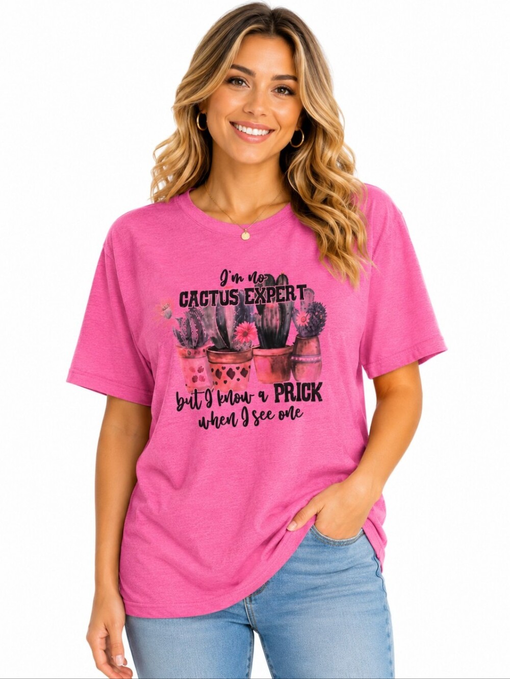 Gildan Funny Cactus Graphic Tee Womens Pink Sarcastic Humor Novelty T-Shirt S-XL
